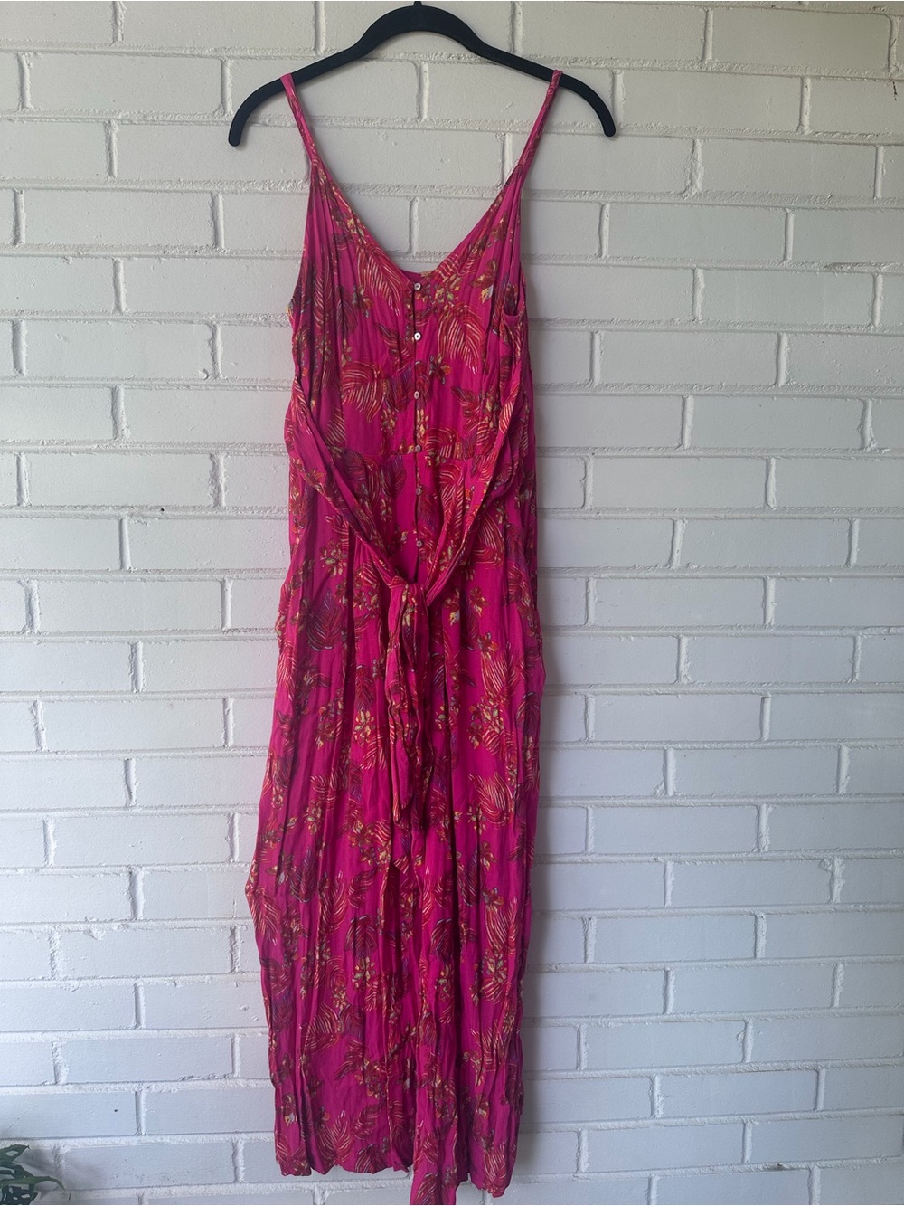 Free People Hot Tropics Pink Floral Wide Leg Jumpsuit Size 10